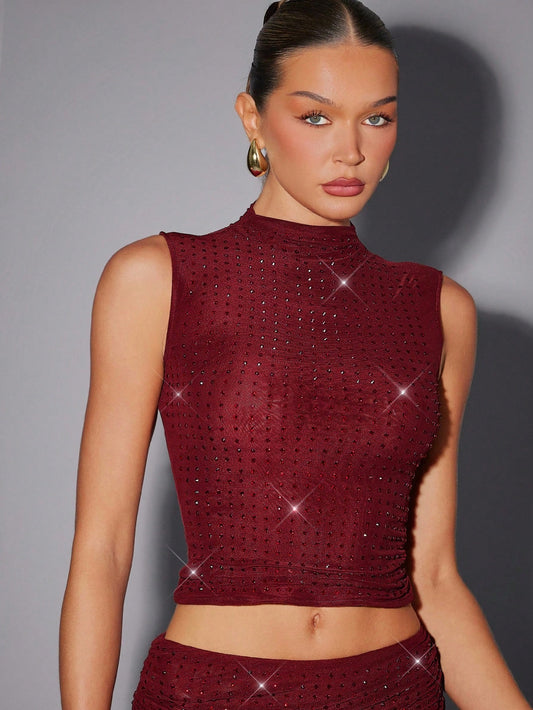 Hauture Sexy Going Out Night Out Party Nude Tear Drop Crystal Gem Embellished Sweetheart Backless Cami Top