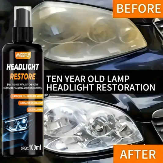 Headlight Cleaner Spray Headlight Restoration Removes Haze, Oxidation & Yellowing In Minutes Restores Clarity To Foggy & Yellow Headlamp Works On Car, Truck, Motorcycle- 3.4oz/100ml