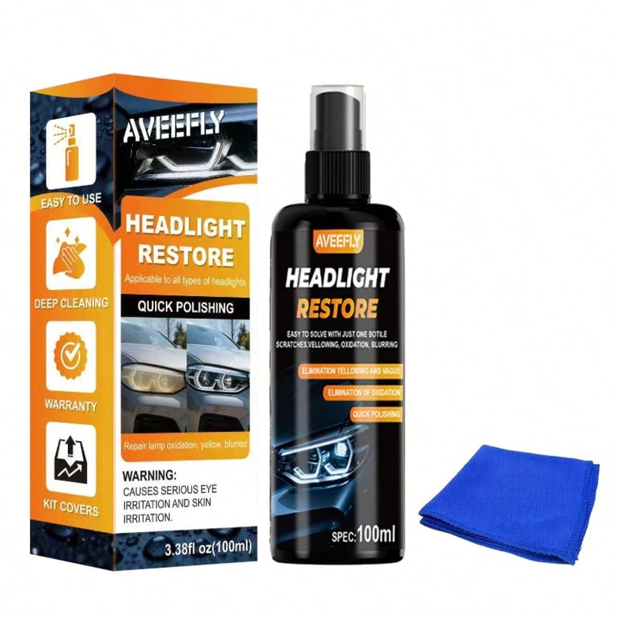 Headlight Cleaner Spray Headlight Restoration Removes Haze, Oxidation & Yellowing In Minutes Restores Clarity To Foggy & Yellow Headlamp Works On Car, Truck, Motorcycle- 3.4oz/100ml