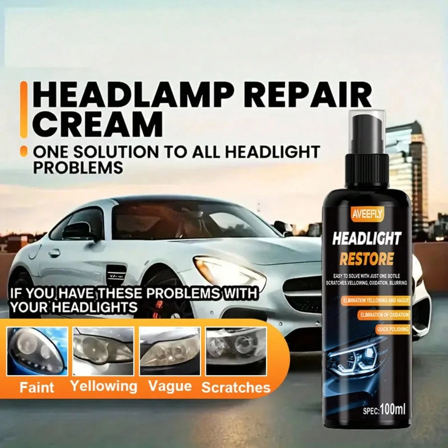 Headlight Cleaner Spray Headlight Restoration Removes Haze, Oxidation & Yellowing In Minutes Restores Clarity To Foggy & Yellow Headlamp Works On Car, Truck, Motorcycle- 3.4oz/100ml