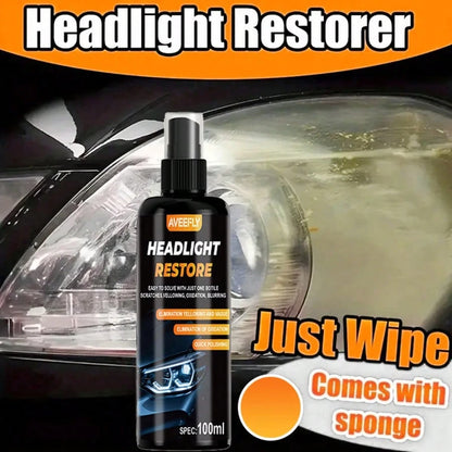 Headlight Cleaner Spray Headlight Restoration Removes Haze, Oxidation & Yellowing In Minutes Restores Clarity To Foggy & Yellow Headlamp Works On Car, Truck, Motorcycle- 3.4oz/100ml