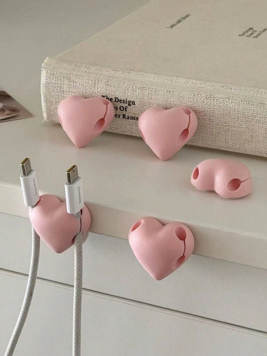 Heart-Shaped Data Cable Organizer, Dual Slot Desktop Adhesive Cable Management Holder, Self-Adhesive Heart Design Cable Storage Rack, Gift For Friends