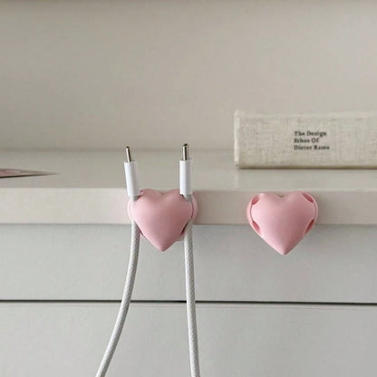 Heart-Shaped Data Cable Organizer, Dual Slot Desktop Adhesive Cable Management Holder, Self-Adhesive Heart Design Cable Storage Rack, Gift For Friends