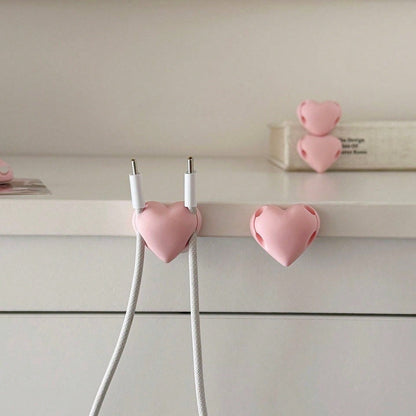 Heart-Shaped Data Cable Organizer, Dual Slot Desktop Adhesive Cable Management Holder, Self-Adhesive Heart Design Cable Storage Rack, Gift For Friends