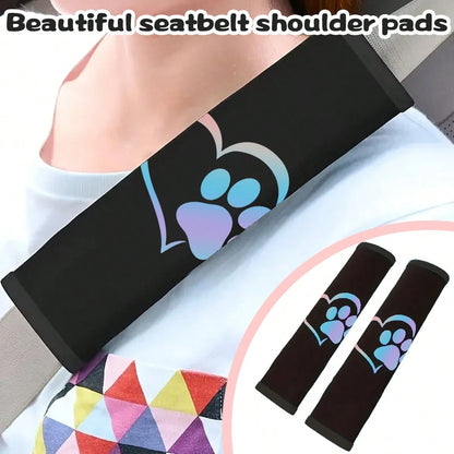 Heart-Shaped Dog Paw Print Plush Car Seat Belt Shoulder Pads, Soft And Comfortable, Suitable For All Car Models