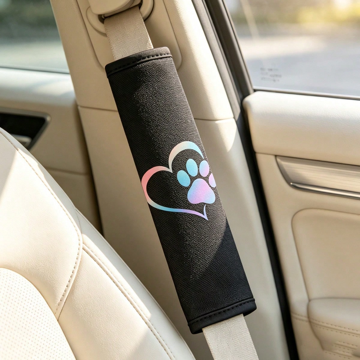 Heart-Shaped Dog Paw Print Plush Car Seat Belt Shoulder Pads, Soft And Comfortable, Suitable For All Car Models