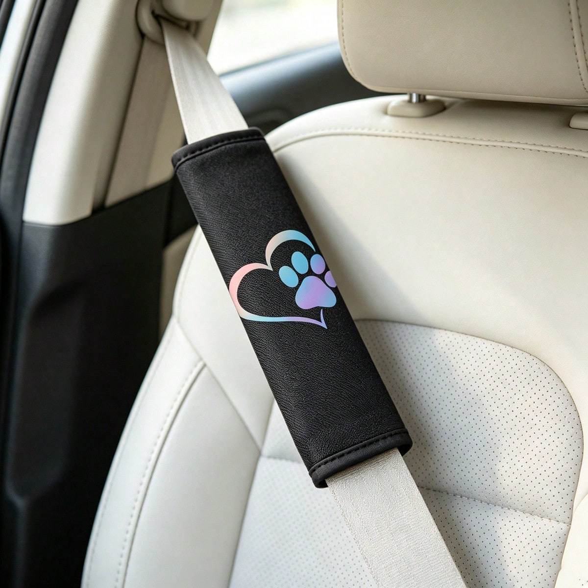 Heart-Shaped Dog Paw Print Plush Car Seat Belt Shoulder Pads, Soft And Comfortable, Suitable For All Car Models