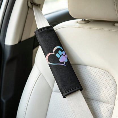 Heart-Shaped Dog Paw Print Plush Car Seat Belt Shoulder Pads, Soft And Comfortable, Suitable For All Car Models