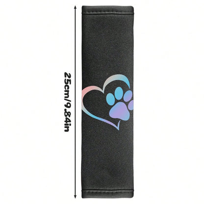 Heart-Shaped Dog Paw Print Plush Car Seat Belt Shoulder Pads, Soft And Comfortable, Suitable For All Car Models
