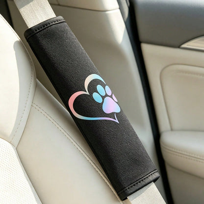 Heart-Shaped Dog Paw Print Plush Car Seat Belt Shoulder Pads, Soft And Comfortable, Suitable For All Car Models