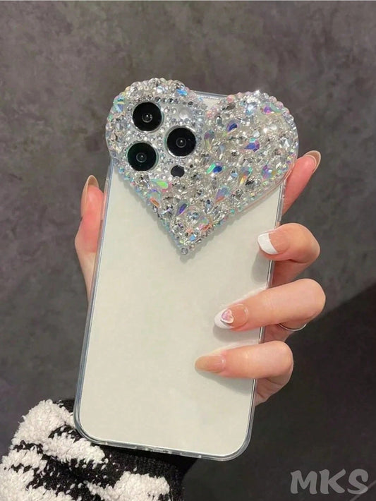 Heart-Shaped Novelty Shockproof Heart-Shaped Sequin Y2K Crystal Decor Heart-Shaped Transparent Phone Case, Colorful Crystal Decor, Shock-Proof Protective Cover, Compatible With IPhone 16 Pro Max And 1
