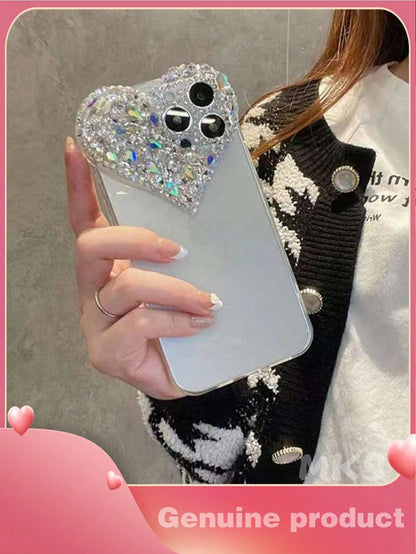 Heart-Shaped Novelty Shockproof Heart-Shaped Sequin Y2K Crystal Decor Heart-Shaped Transparent Phone Case, Colorful Crystal Decor, Shock-Proof Protective Cover, Compatible With IPhone 16 Pro Max And 1