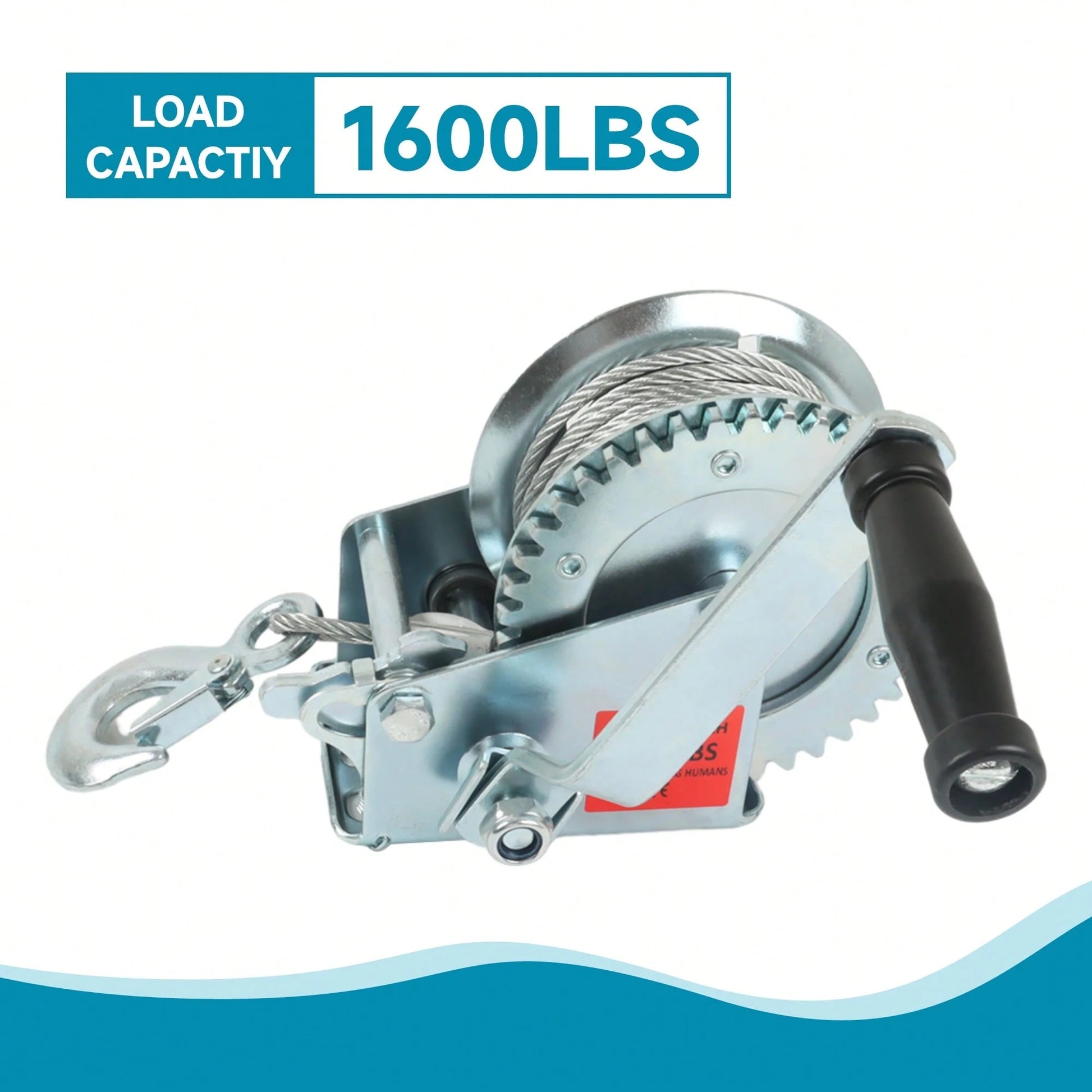 Heavy Duty Hand Winch 1600lbs High Carbon Steel Silver With 32Ft Rope For ATVs Trailers Auto Marine
