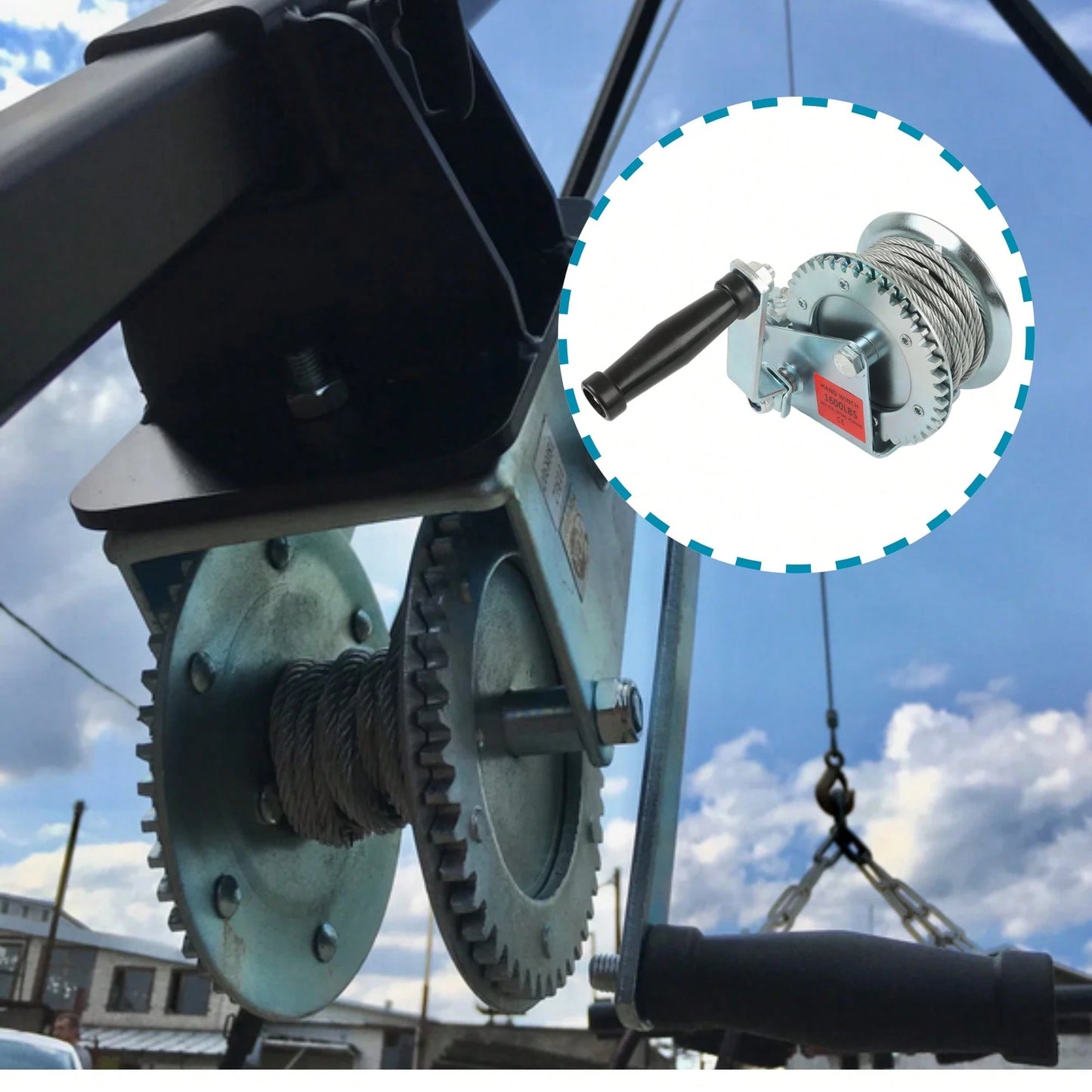 Heavy Duty Hand Winch 1600lbs High Carbon Steel Silver With 32Ft Rope For ATVs Trailers Auto Marine