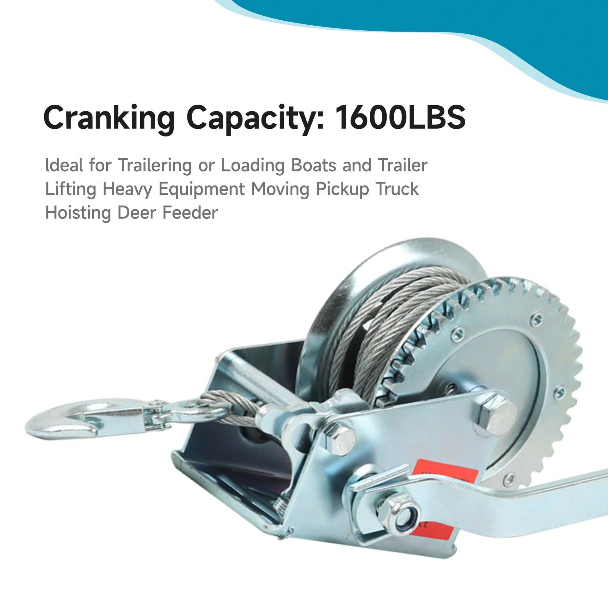 Heavy Duty Hand Winch 1600lbs High Carbon Steel Silver With 32Ft Rope For ATVs Trailers Auto Marine