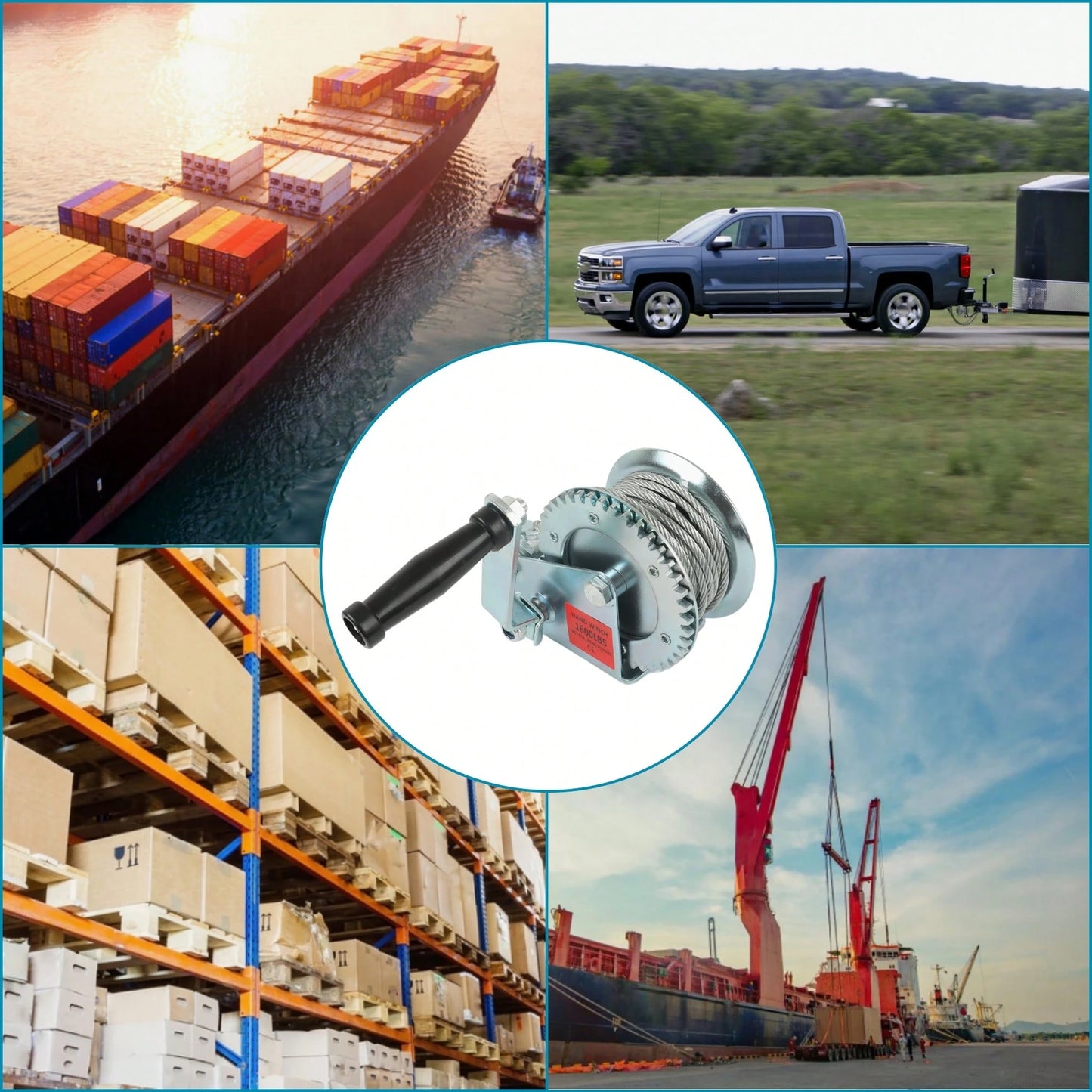 Heavy Duty Hand Winch 1600lbs High Carbon Steel Silver With 32Ft Rope For ATVs Trailers Auto Marine