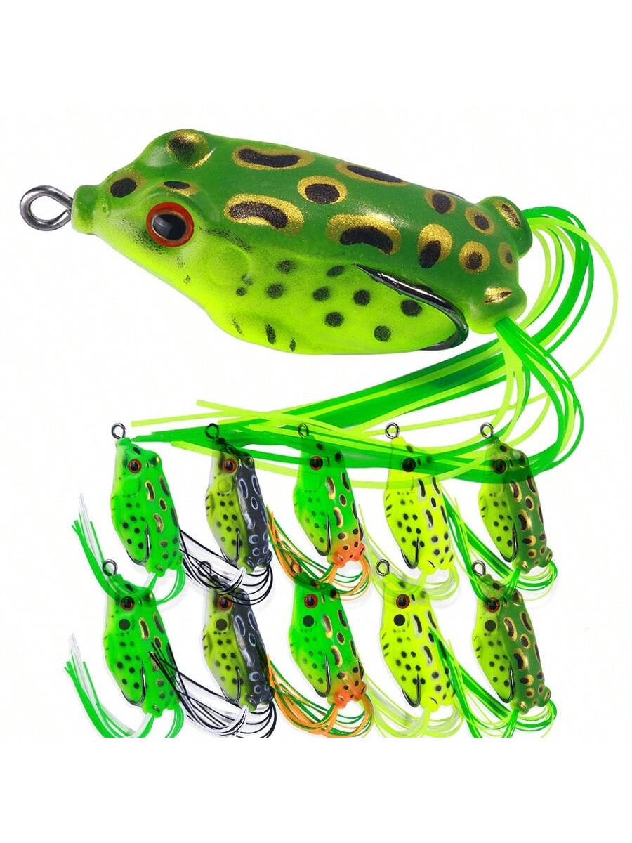 HENGJIA 1pc Topwater Frog Lure For Bass, Soft Hollow Body Weedless Design, 3D Eyes Realistic Floating Frog Bait, Double Hooks, For Lily Pad & Heavy Cover Freshwater Fishing