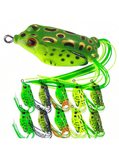 HENGJIA 1pc Topwater Frog Lure For Bass, Soft Hollow Body Weedless Design, 3D Eyes Realistic Floating Frog Bait, Double Hooks, For Lily Pad & Heavy Cover Freshwater Fishing