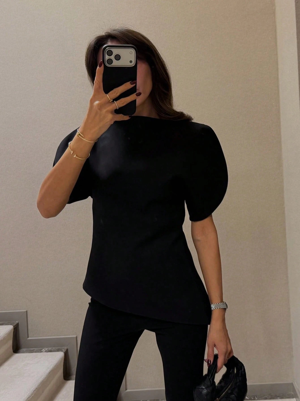 HH Women's Petal Sleeve Cinched Waist Top, New Round Neck Short Sleeve Solid Color Fitted Party Dress, Asymmetric Women's Clothing Summer