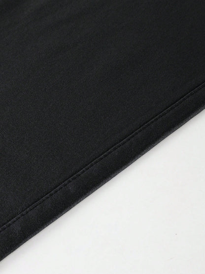 High Waist Button Slant Pocket PU Leather Elastic Skinny Pants, Casual Pants For Music Festival & Party Black, For Women
