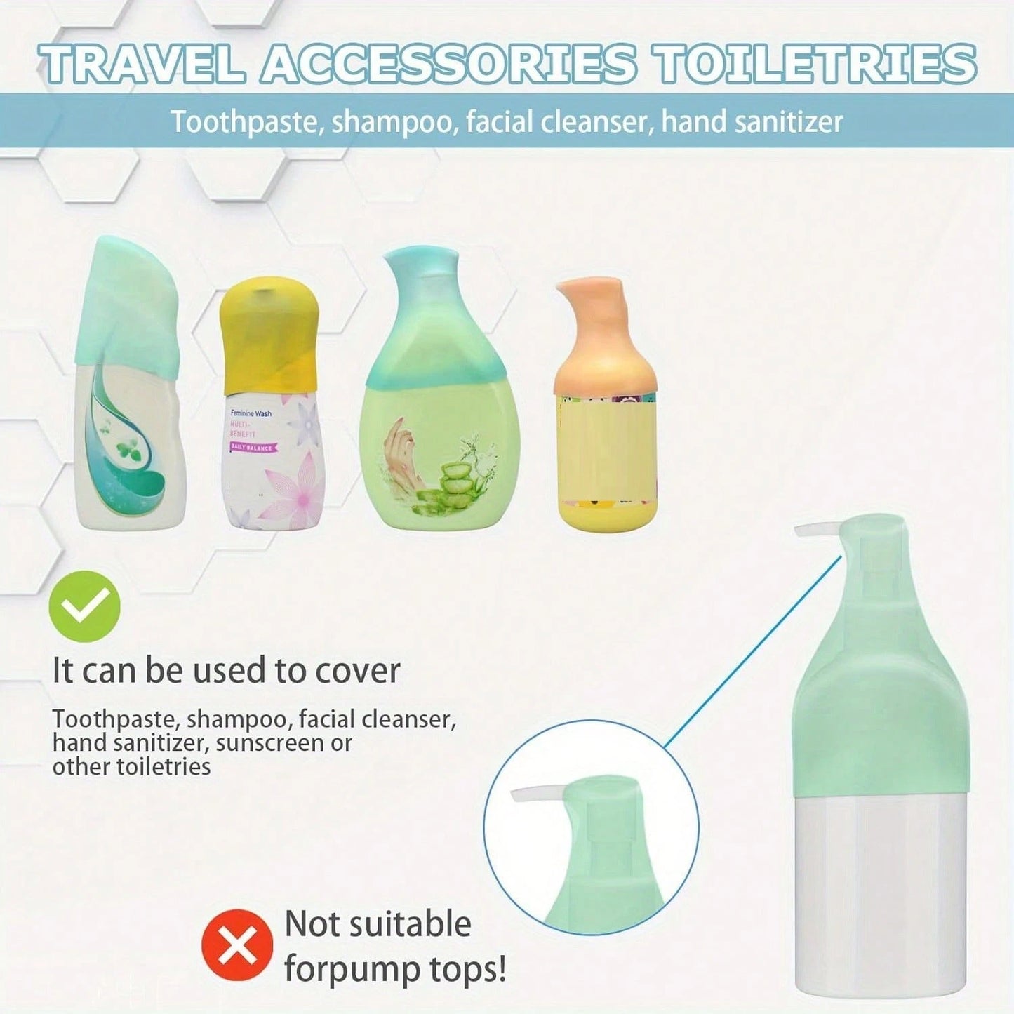 HJsubrtPlay Multi-Piece Silicone Bottle Caps, Travel Essentials For Women And Men, Travel-Sized Toiletries, Cruise Essentials, Luggage Accessories, Travel Necessities, Leak-Proof Sealed Elastic Sleeve