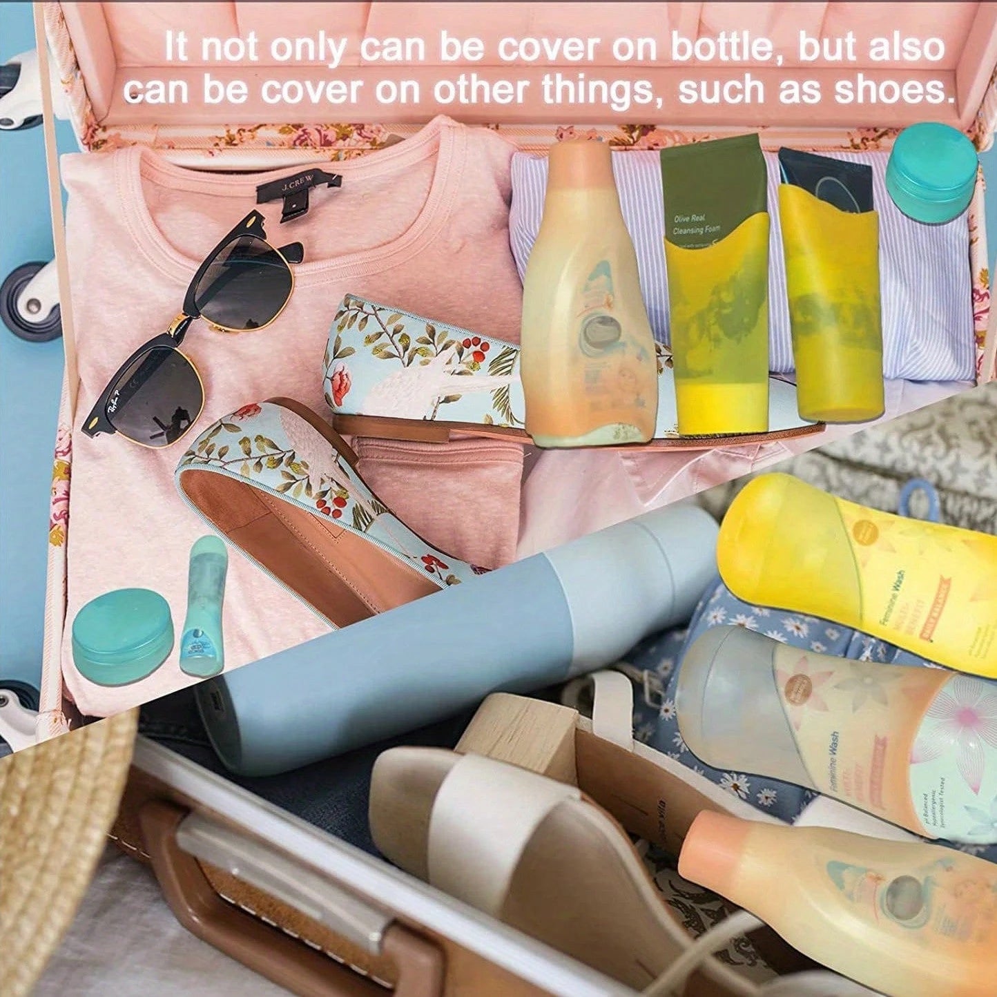 HJsubrtPlay Multi-Piece Silicone Bottle Caps, Travel Essentials For Women And Men, Travel-Sized Toiletries, Cruise Essentials, Luggage Accessories, Travel Necessities, Leak-Proof Sealed Elastic Sleeve