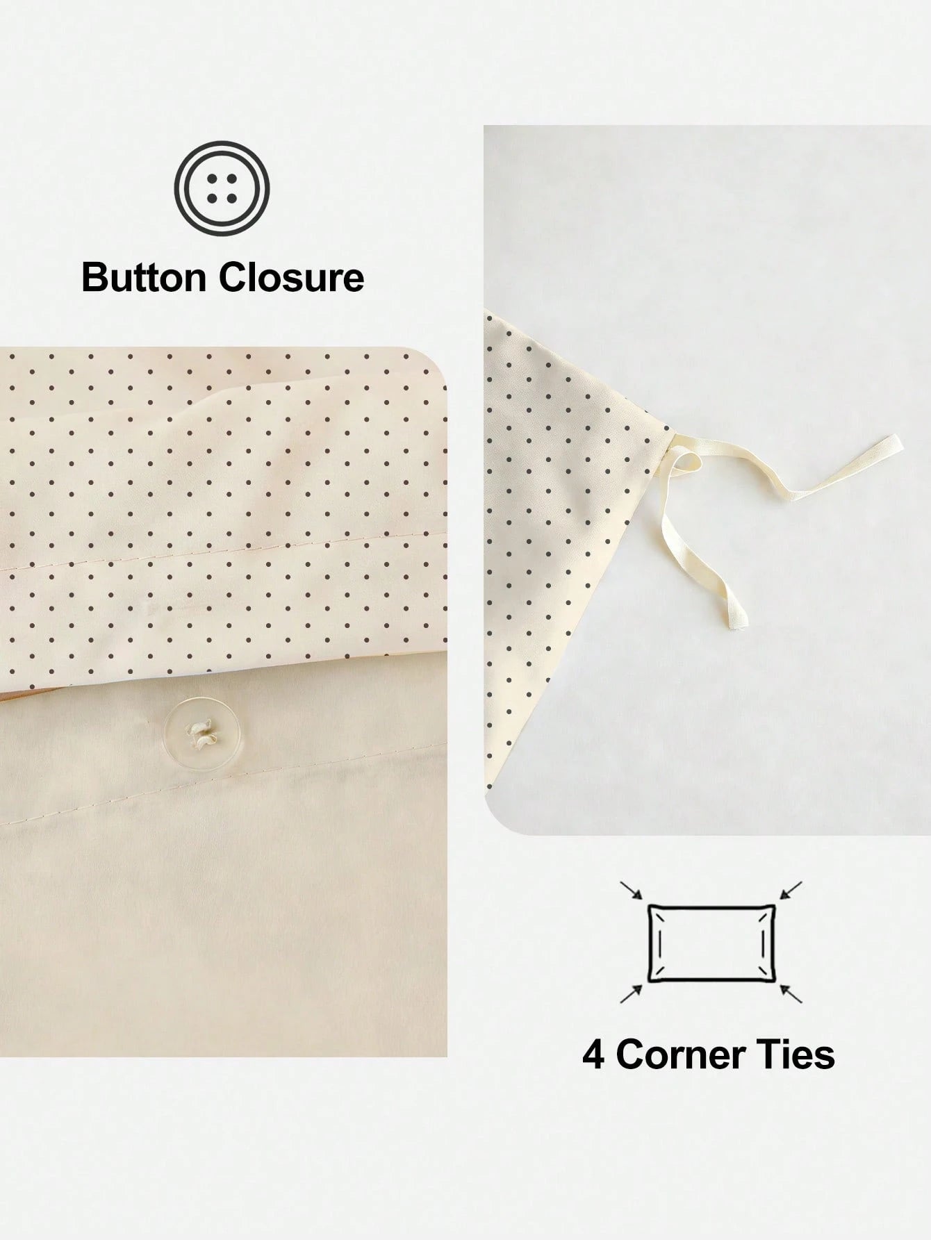 HONEYMOON 2/3pcs Beige Polka Dot Printed Lace Duvet Cover Set (2pcs = 1 Duvet Cover + 1 Pillowcase; 3pcs = 1 Duvet Cover + 2 Pillowcases)- 100% Polyester INS Style Printed Fabric, Soft And Breathable