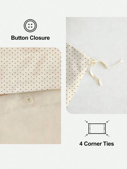 HONEYMOON 2/3pcs Beige Polka Dot Printed Lace Duvet Cover Set (2pcs = 1 Duvet Cover + 1 Pillowcase; 3pcs = 1 Duvet Cover + 2 Pillowcases)- 100% Polyester INS Style Printed Fabric, Soft And Breathable