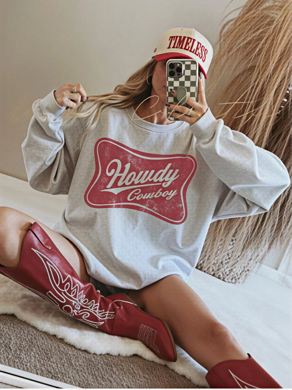 Howdy Cowboy Retro Crewneck Sweatshirt Concert