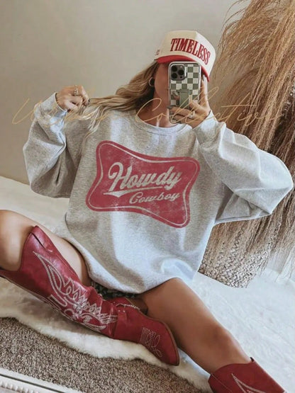 Howdy Cowboy Retro Crewneck Sweatshirt Concertgraphic Tee