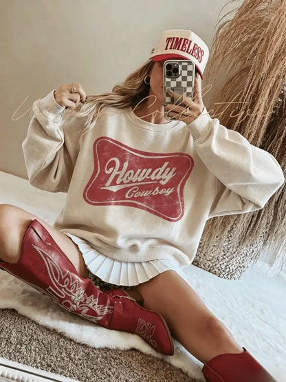 Howdy Cowboy Retro Crewneck Sweatshirt Concertgraphic Tee