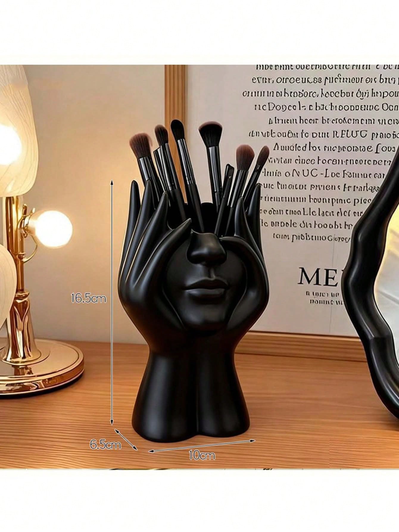 Human Body Art Sculpture Makeup Brush Holder Pen Pot- Desktop Living Room Decor Plastic Storage Box- Art Pen Pot- Human Face Flower Vase Ornament- Makeup Vanity Organizer- Fashion Storage Box- D