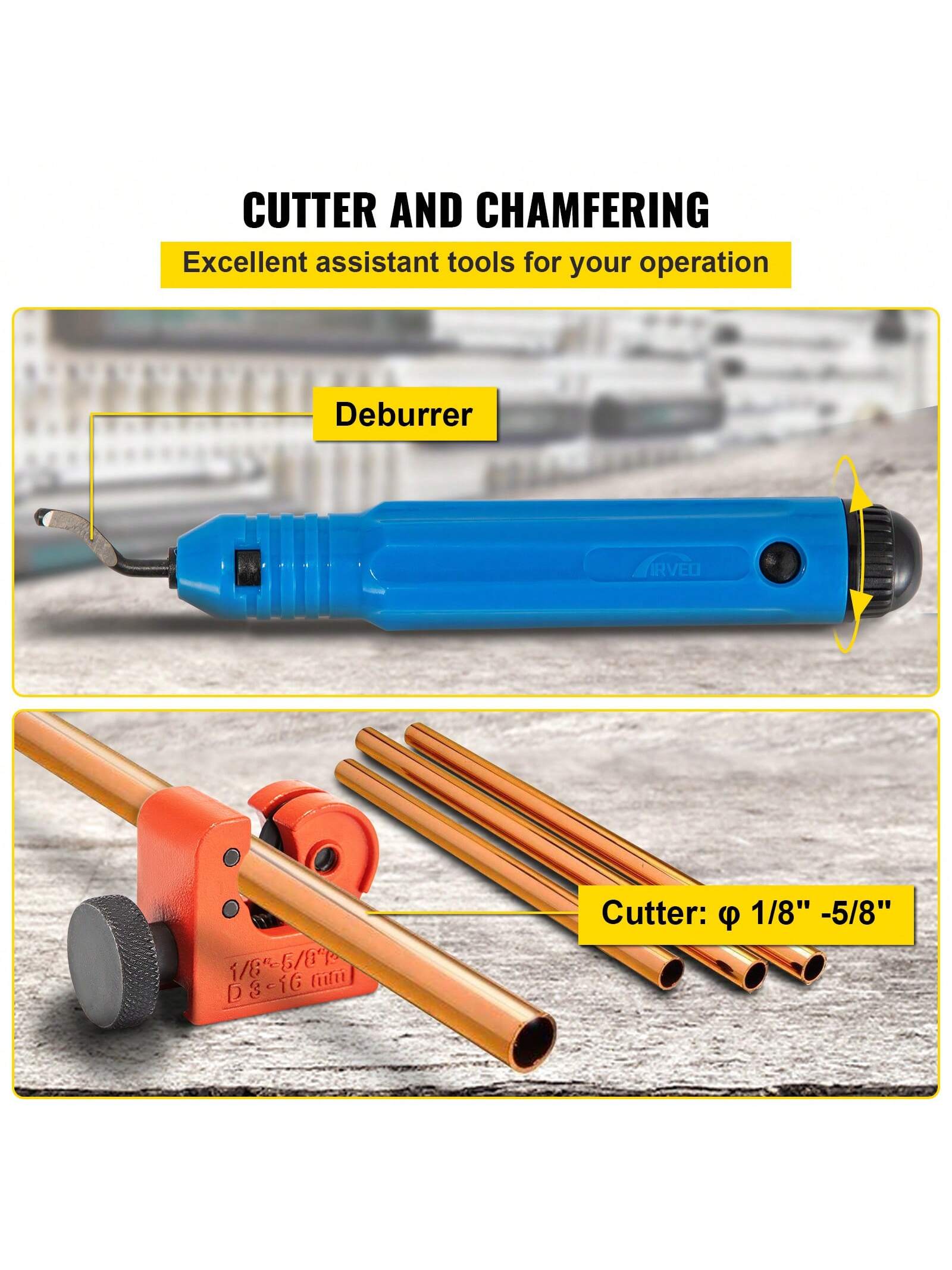 Hydraulic Tube Expander, 1/2" Or 3/8" Or 3/16" Or 1/4" Or 5/16" To 1-1/8" OD, HAVC Hydraulic Crimp Tool With 7 Expanding Tips, Deburring Tool, Copper Aluminum Brass Soft Steel Tube Cutter