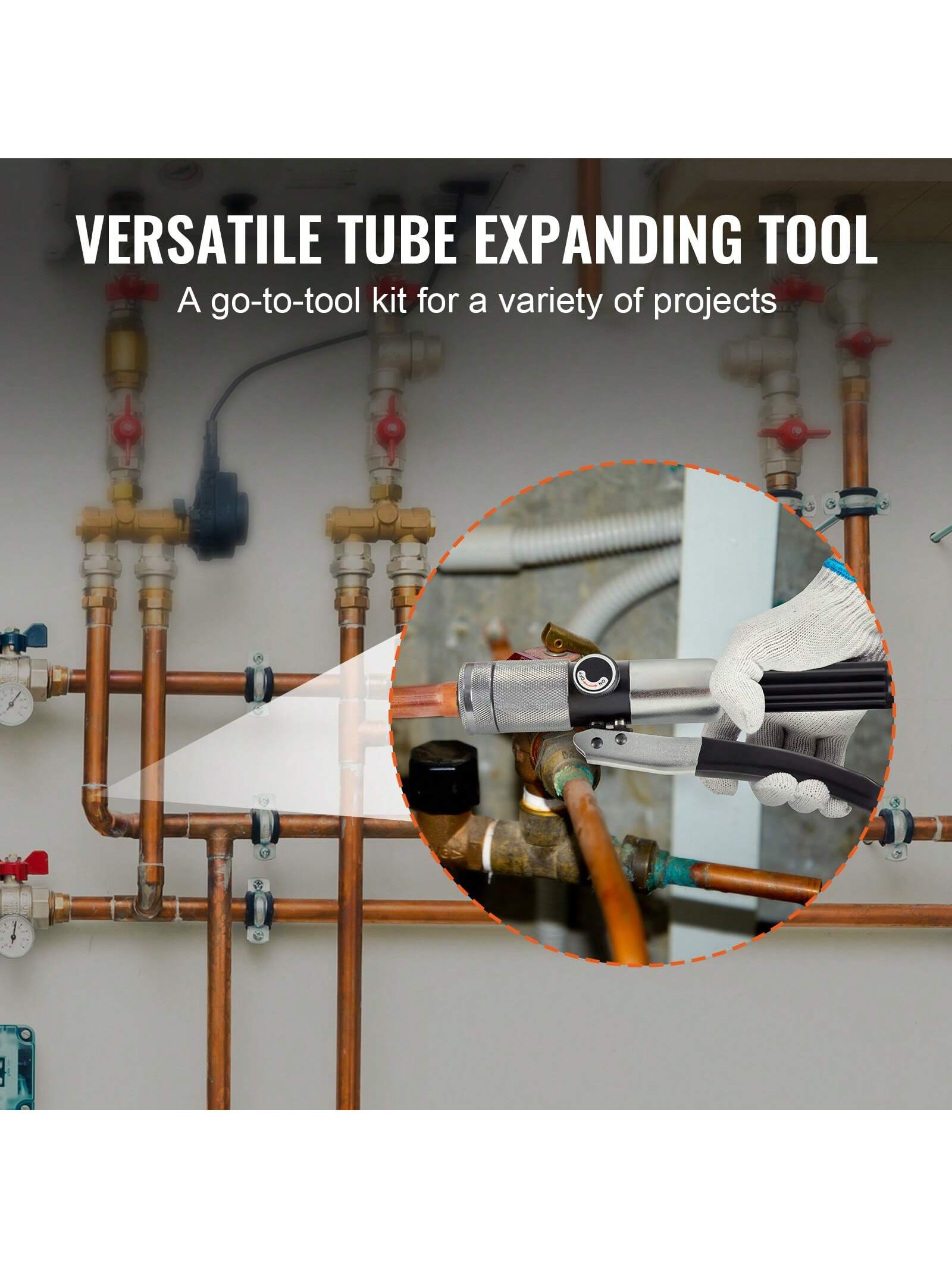 Hydraulic Tube Expander, 1/2" Or 3/8" Or 3/16" Or 1/4" Or 5/16" To 1-1/8" OD, HAVC Hydraulic Crimp Tool With 7 Expanding Tips, Deburring Tool, Copper Aluminum Brass Soft Steel Tube Cutter