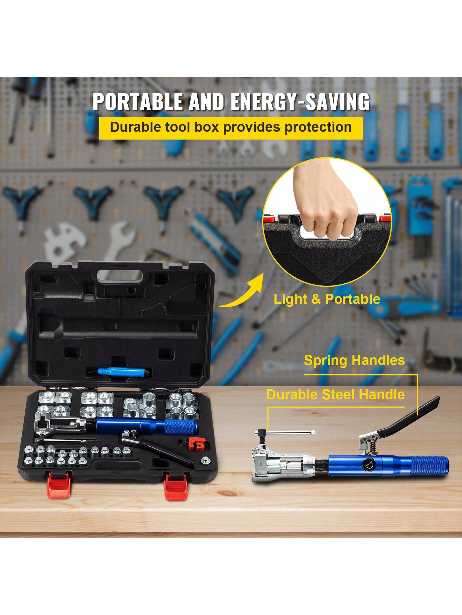 Hydraulic Tube Expander, 1/2" Or 3/8" Or 3/16" Or 1/4" Or 5/16" To 1-1/8" OD, HAVC Hydraulic Crimp Tool With 7 Expanding Tips, Deburring Tool, Copper Aluminum Brass Soft Steel Tube Cutter