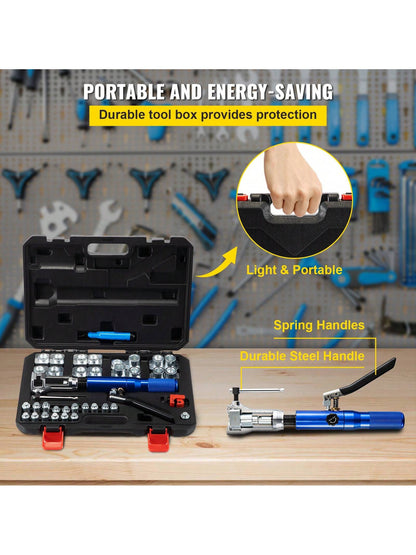 Hydraulic Tube Expander, 1/2" Or 3/8" Or 3/16" Or 1/4" Or 5/16" To 1-1/8" OD, HAVC Hydraulic Crimp Tool With 7 Expanding Tips, Deburring Tool, Copper Aluminum Brass Soft Steel Tube Cutter