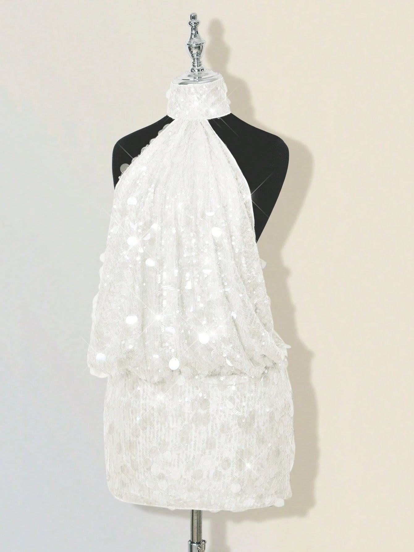 ICON Glittering Sequin High Neck Backless Ruched Bodycon Mini Dress