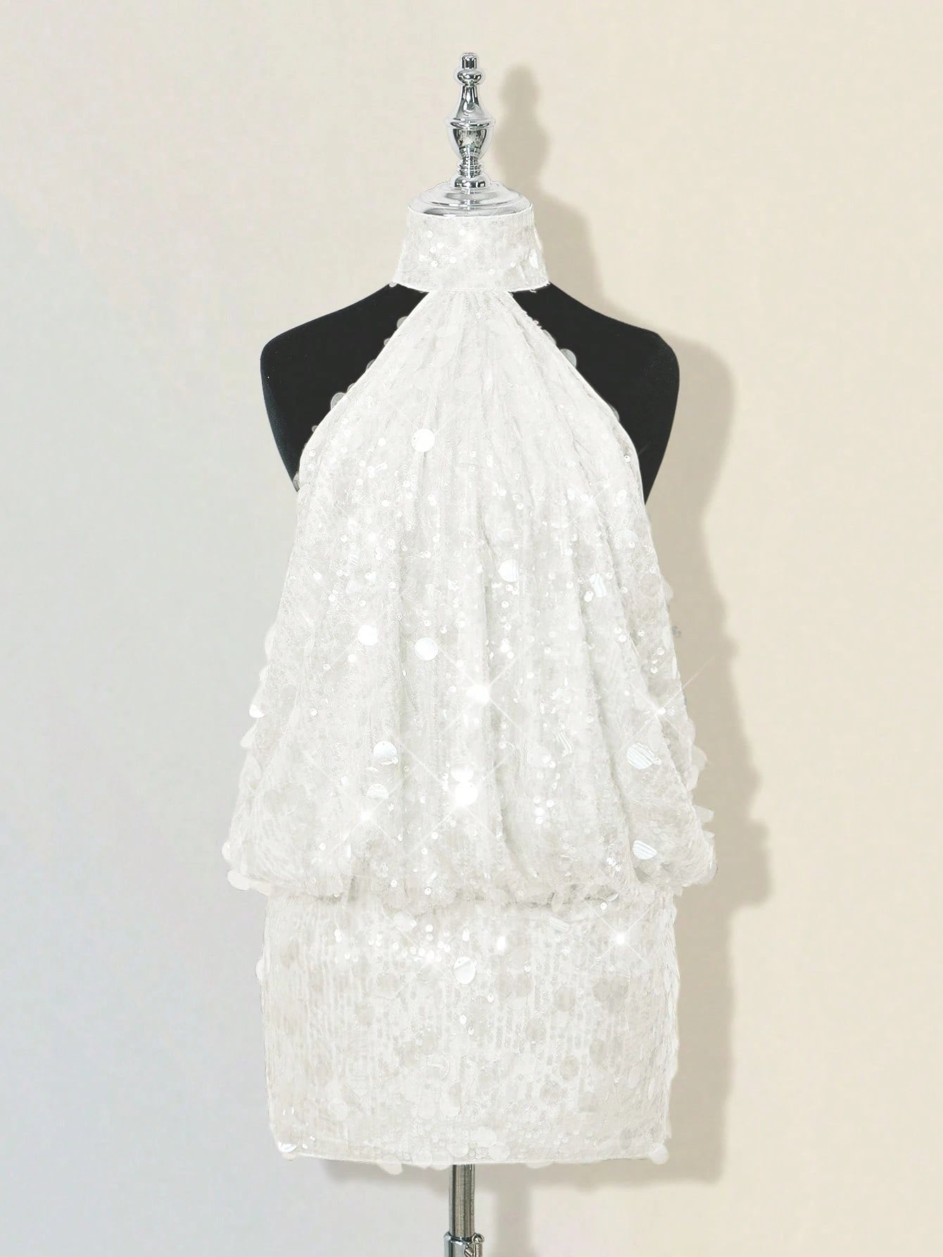 ICON Glittering Sequin High Neck Backless Ruched Bodycon Mini Dress