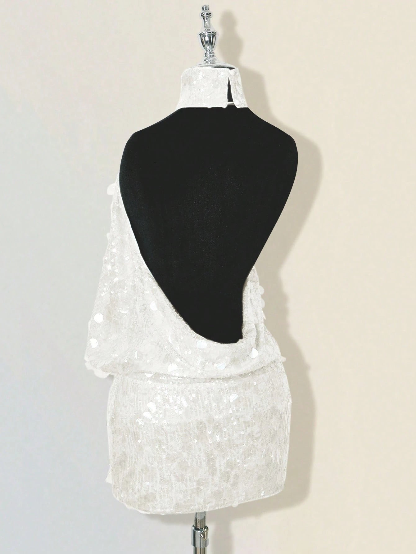 ICON Glittering Sequin High Neck Backless Ruched Bodycon Mini Dress