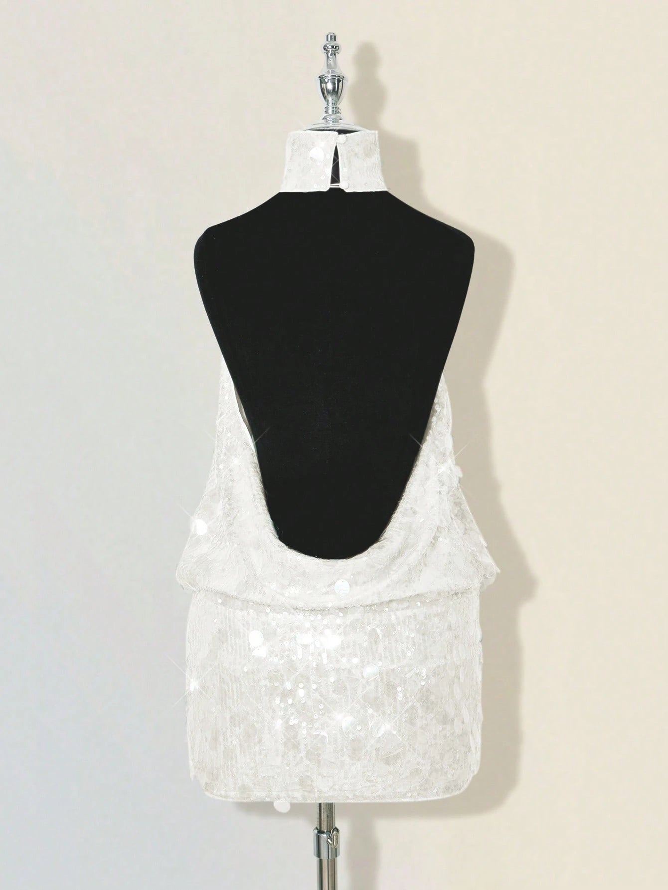 ICON Glittering Sequin High Neck Backless Ruched Bodycon Mini Dress