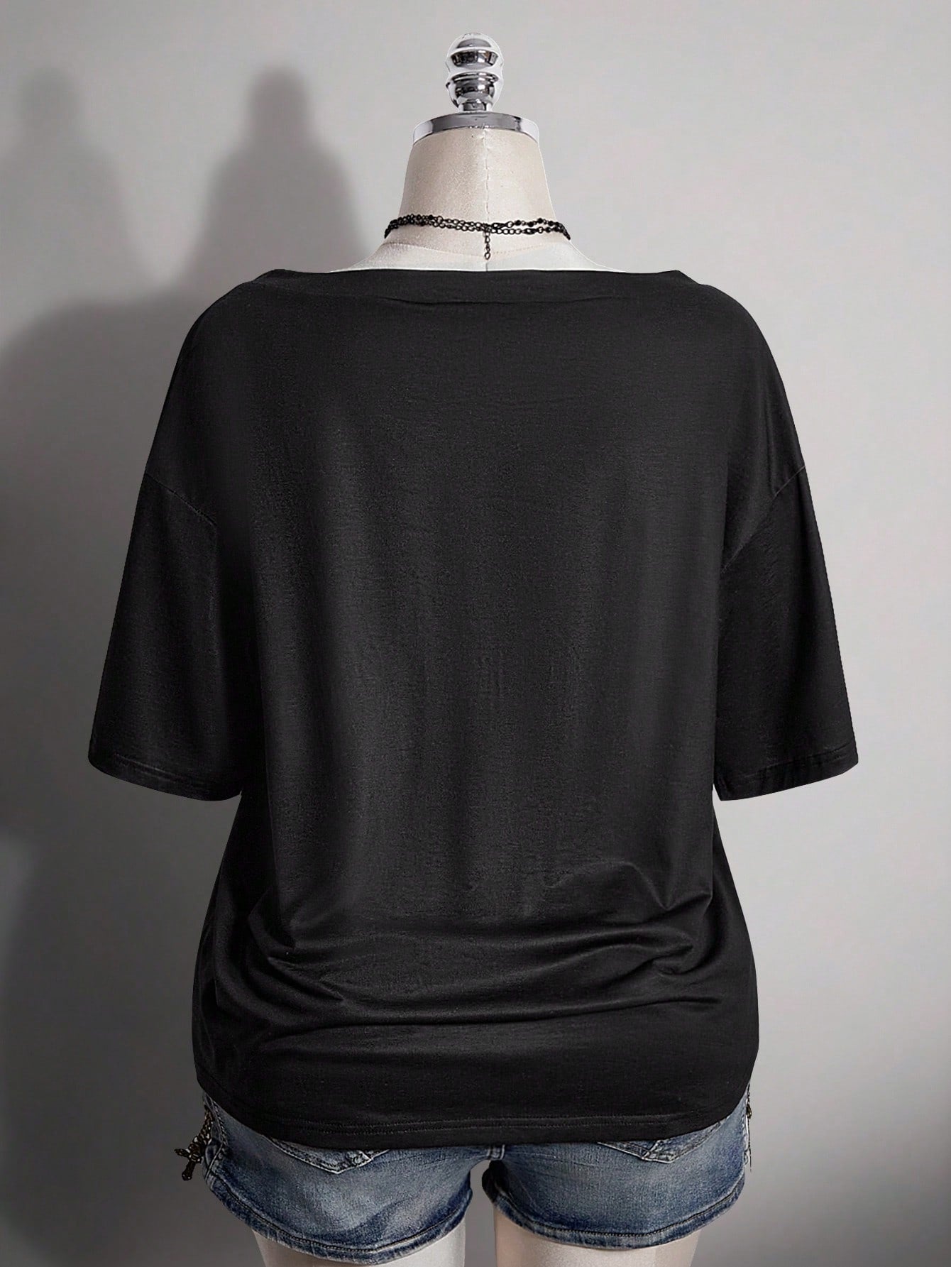 ICON Plus Size Women's Gothic 90s Y2k Cross Pattern T-Shirt Office Black Summer