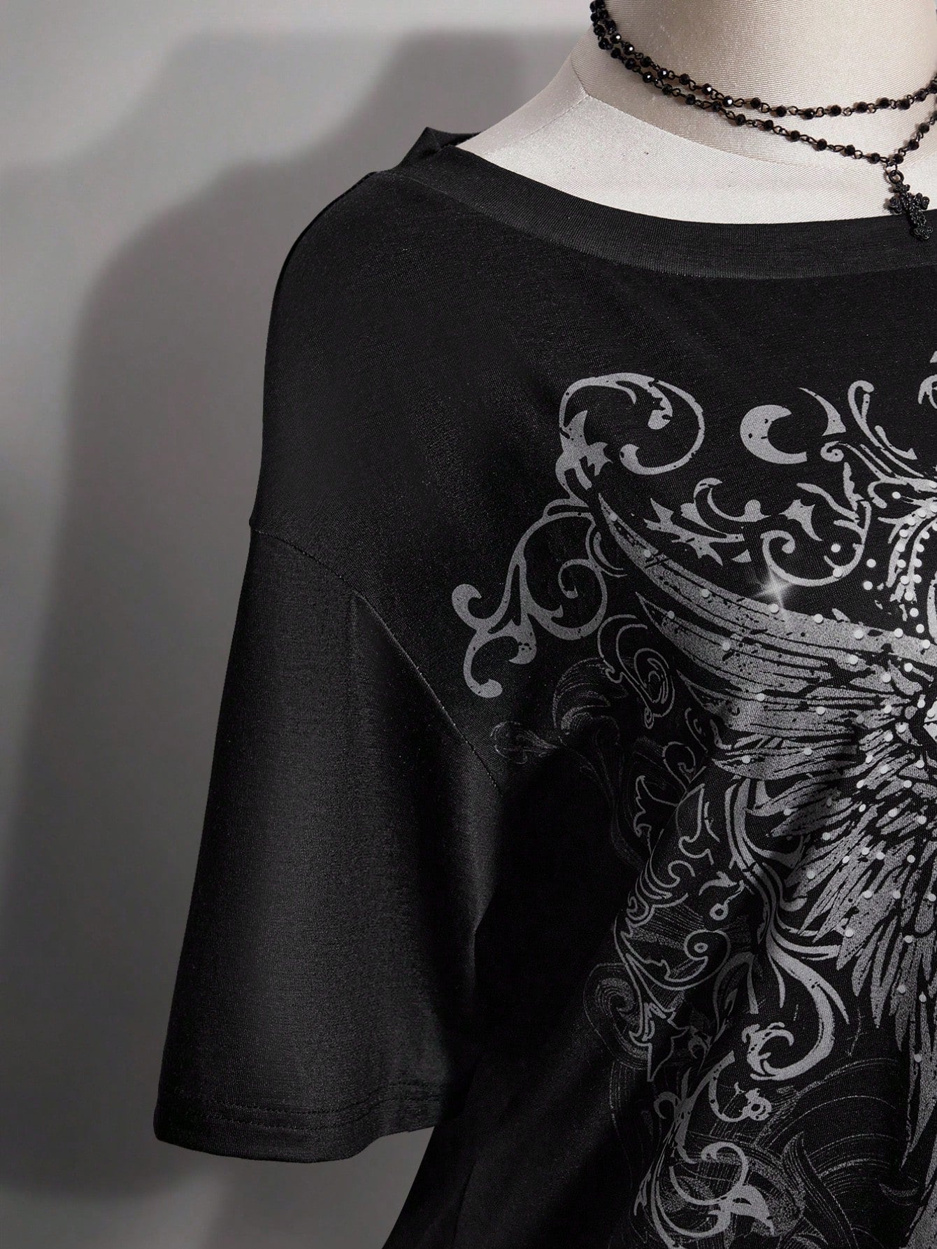 ICON Plus Size Women's Gothic 90s Y2k Cross Pattern T-Shirt Office Black Summer