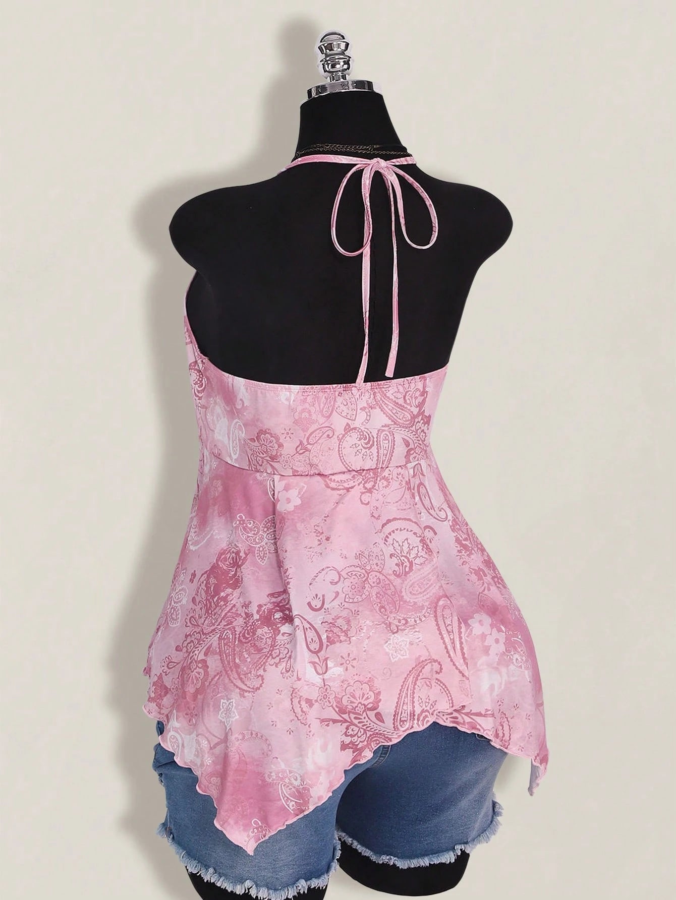 ICON Plus Size Women Spring And Summer Vacation Casual Retro Printed Backless Halter Y2k V Neck Western Boho Beach Hippie Babydoll Top
