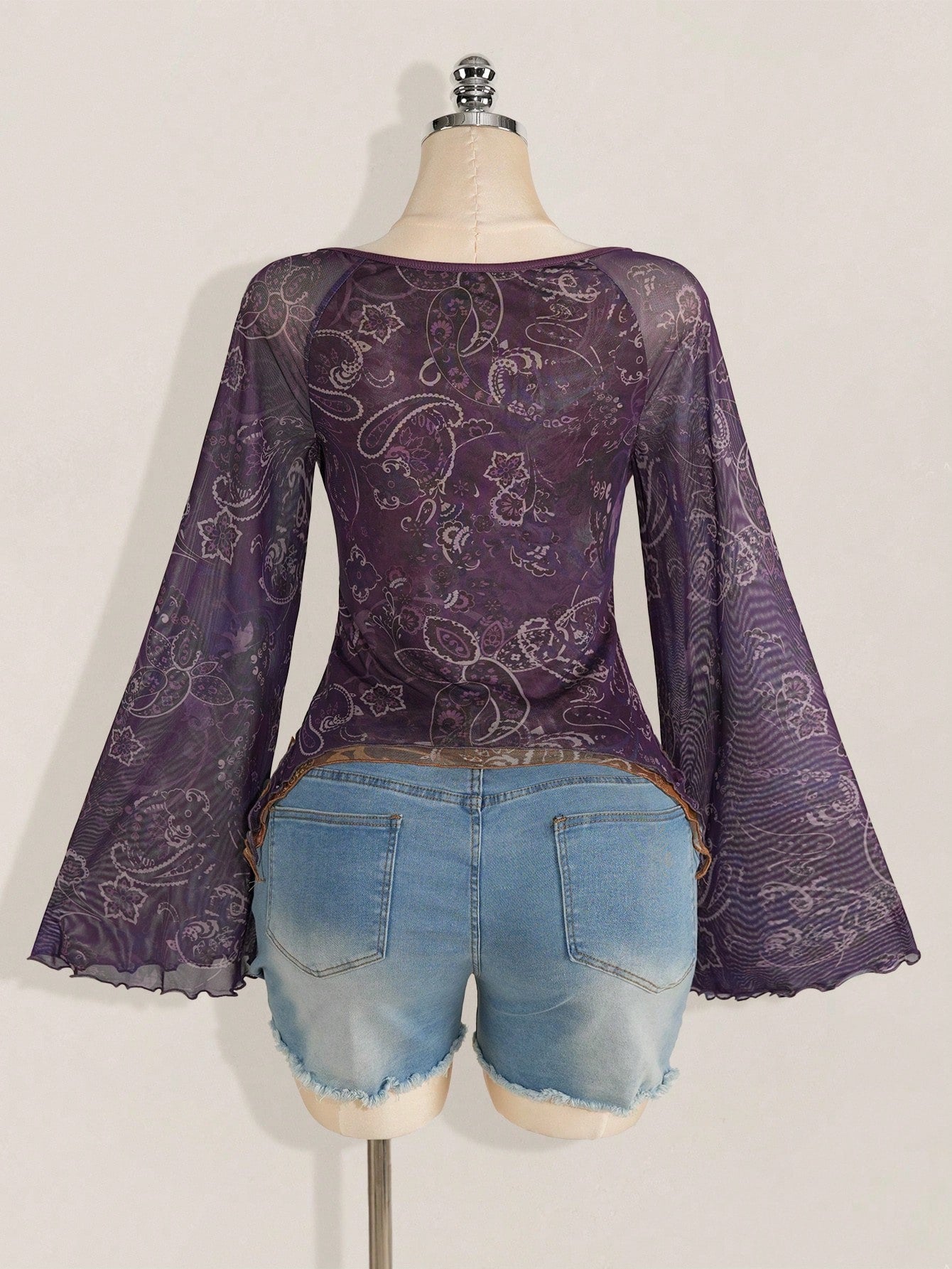 ICON Women's Bohemian Holiday Paisley Print T-Shirt, Asymmetric Hem, Bell Sleeves, Vintage Y2k, Fall
