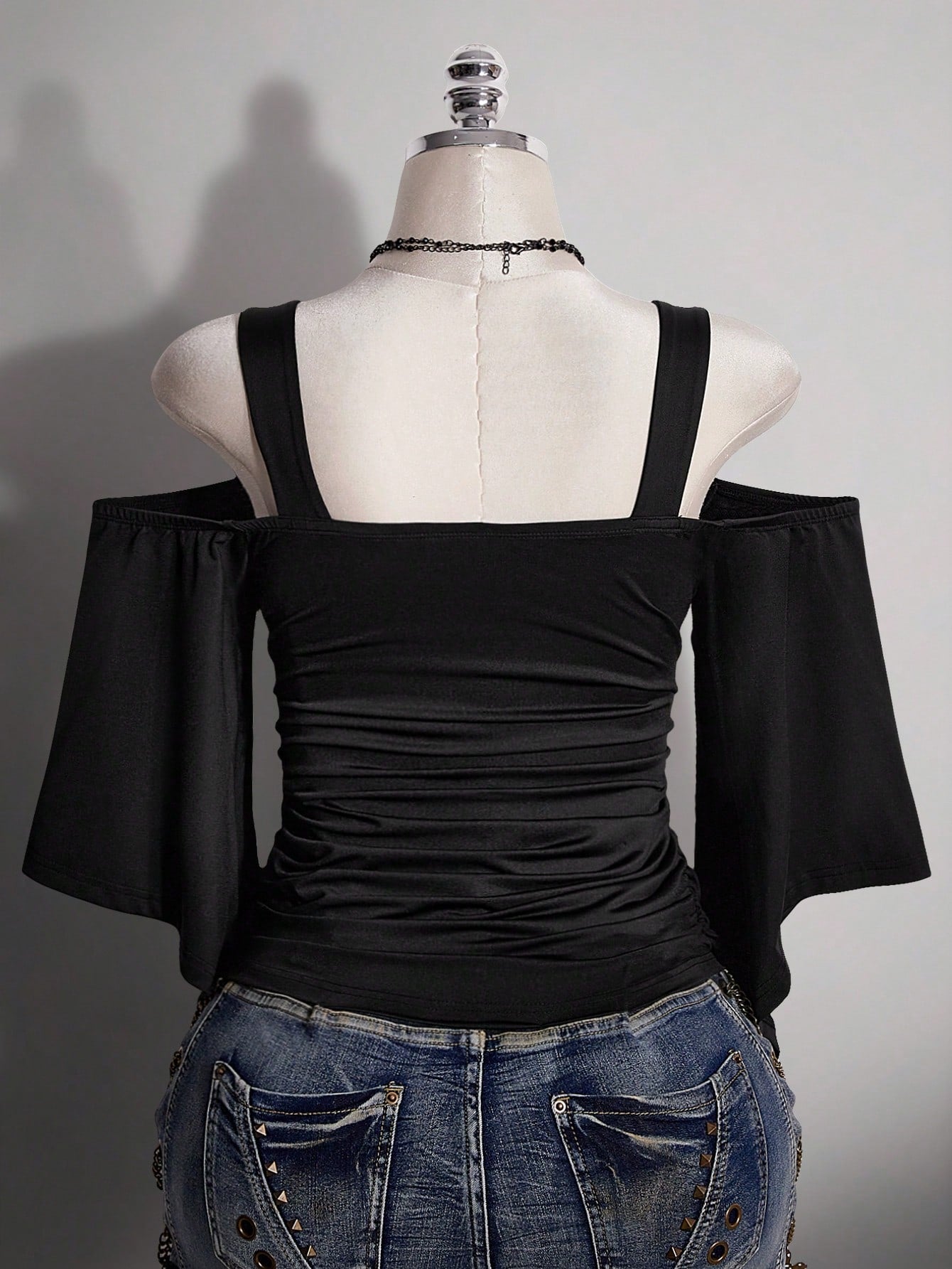 ICON Women's Plus Size Retro Traditional Sexy Goth Y2K Black T-Shirt, Coconut Shell Circle Ruffled Short Sleeve Gathered Waist Slim Fit Top, Summer Concert