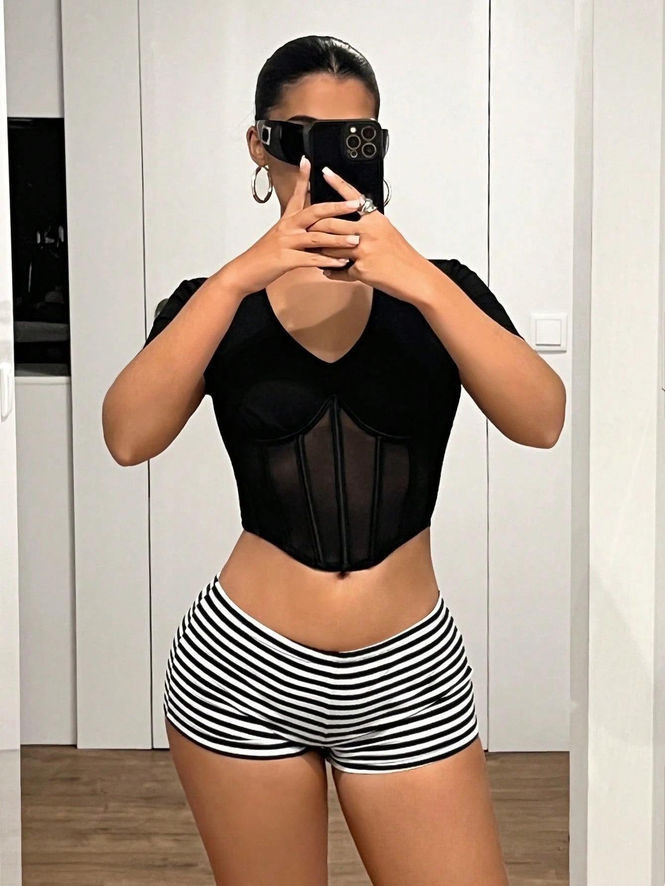 ICON Y2K Sexy Ultra Low Waist Fitted Striped Micro Shorts