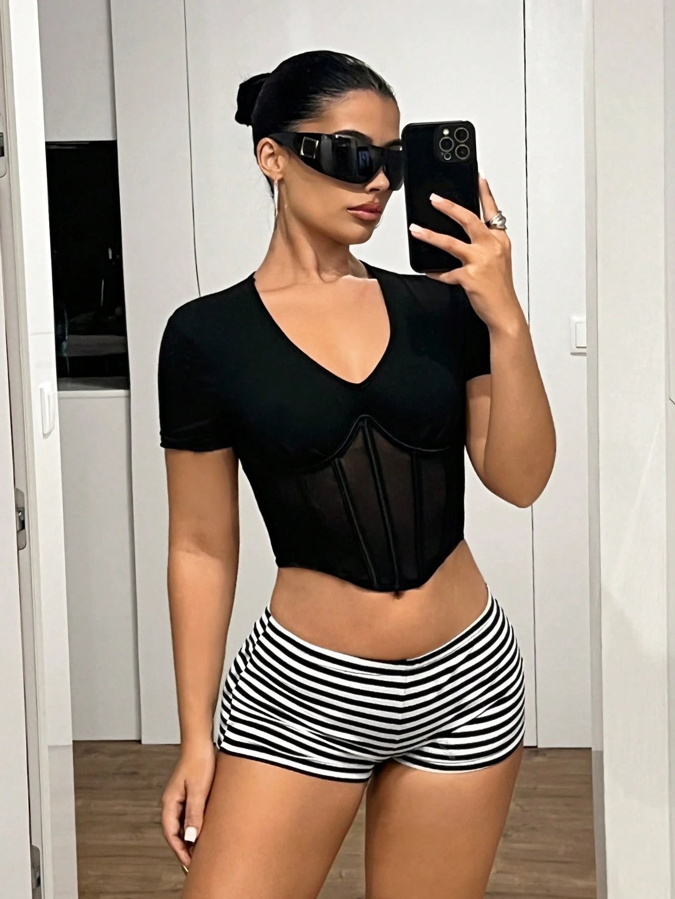 ICON Y2K Sexy Ultra Low Waist Fitted Striped Micro Shorts