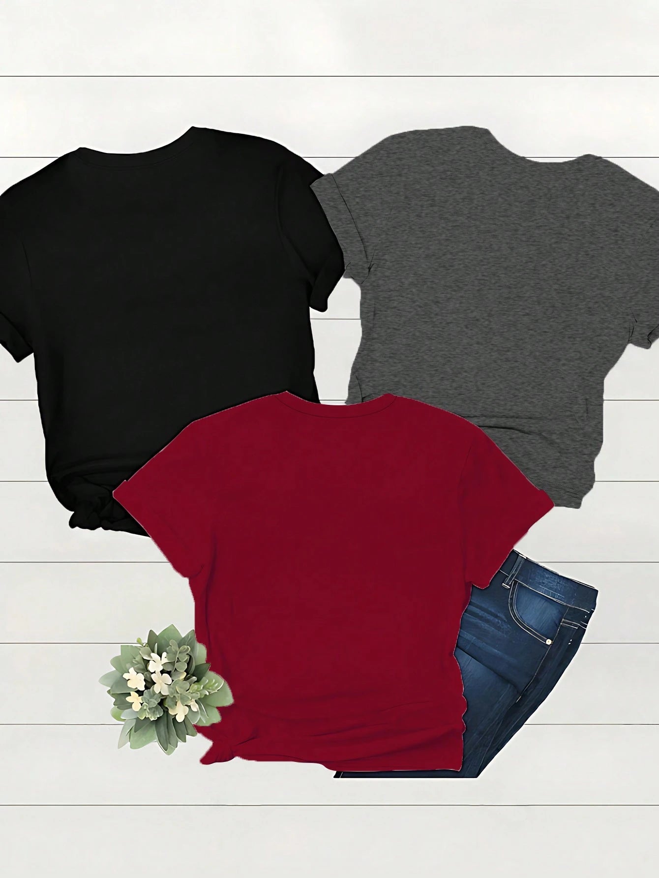 INAWLY 3pcs/Set Summer Casual Cosmic Sun Pattern Print Short Sleeve Round Neck Women Tee Top For Vacation