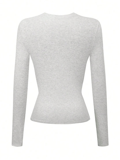 INAWLY 3pcs Women's Solid Color Fitted Long Sleeve Crew Neck T-Shirts