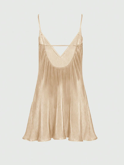 INAWLY Backless Camisole Beige Dress For Women,Classy Vintage Boho Chic Summer,Tropical Beach Holiday Vacation,Apricot Solid Color Casual Resort Outfits